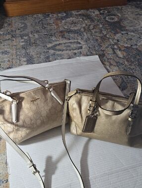 Coach Women's Metallic Gold & Champagne Shoulder Bags Set